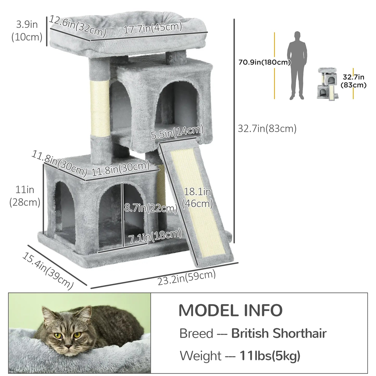 Plush Cat Tree Tower, Sisal Scratching Post, Perch Condo, Light Grey Cat Posts at Gallery Canada
