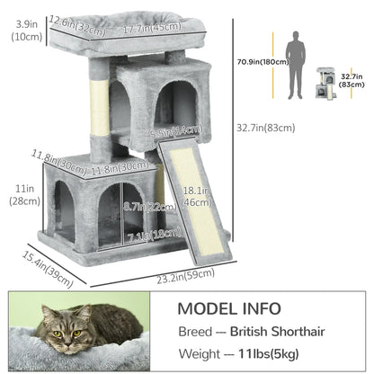 Plush Cat Tree Tower, Sisal Scratching Post, Perch Condo, Light Grey Cat Posts at Gallery Canada
