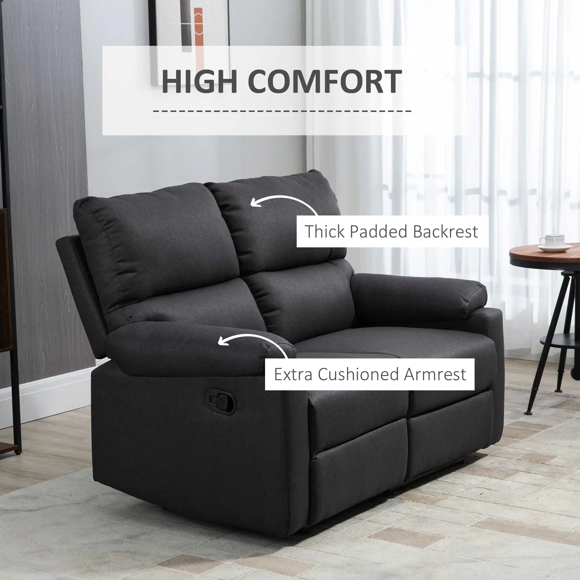 2 Seater Reclining Loveseat, Footrest, Split Backrest, Dark Grey 2-Seater Sofas at Gallery Canada