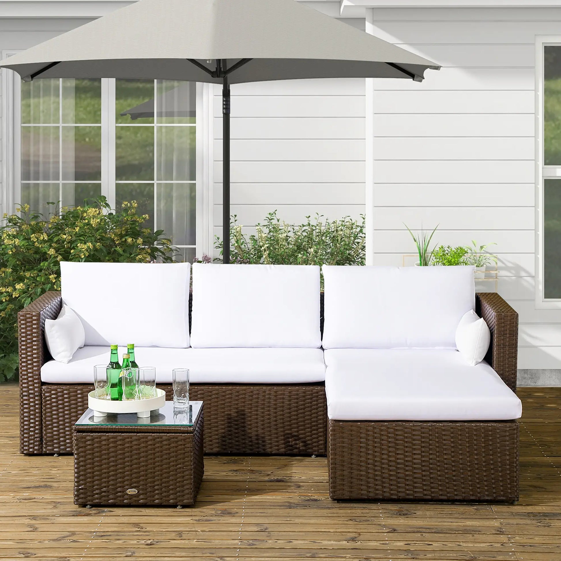 Modern Rattan Sofa Set, 3pcs, Wicker Patio Furniture with Coffee Table Patio Furniture Sets at Gallery Canada