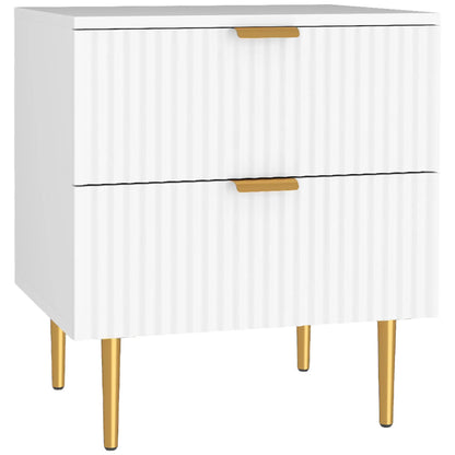 Bedside Table, Modern Nightstand with 2 Drawers, Side End Table with Metal Legs for Living Room, Bedroom, White Bedside Tables at Gallery Canada