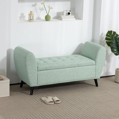Upholstered Storage Bench with Arms, Modern Ottoman, Green