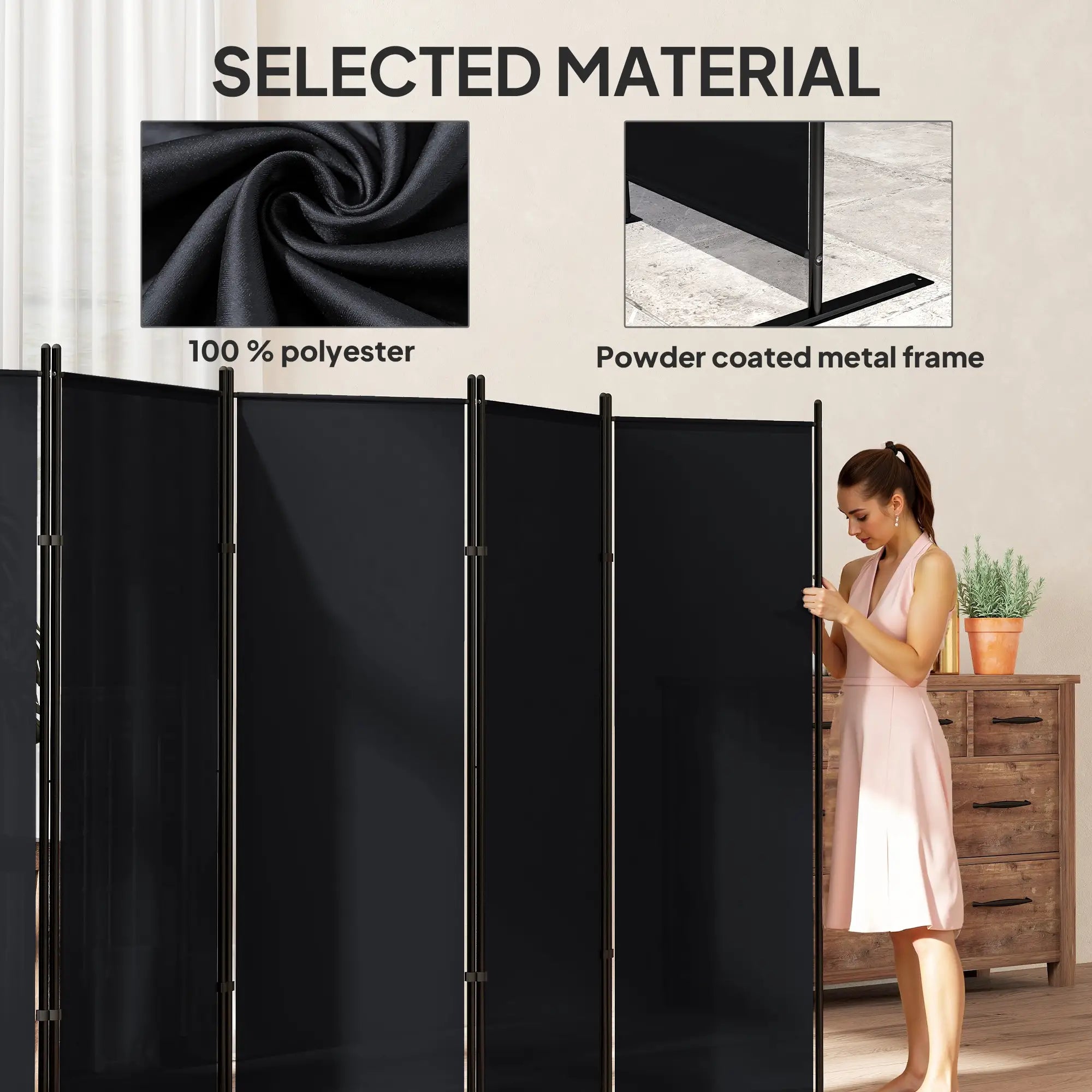 6 Ft 6 Panel Folding Room Divider, Portable Privacy Screen, Black Room Dividers at Gallery Canada