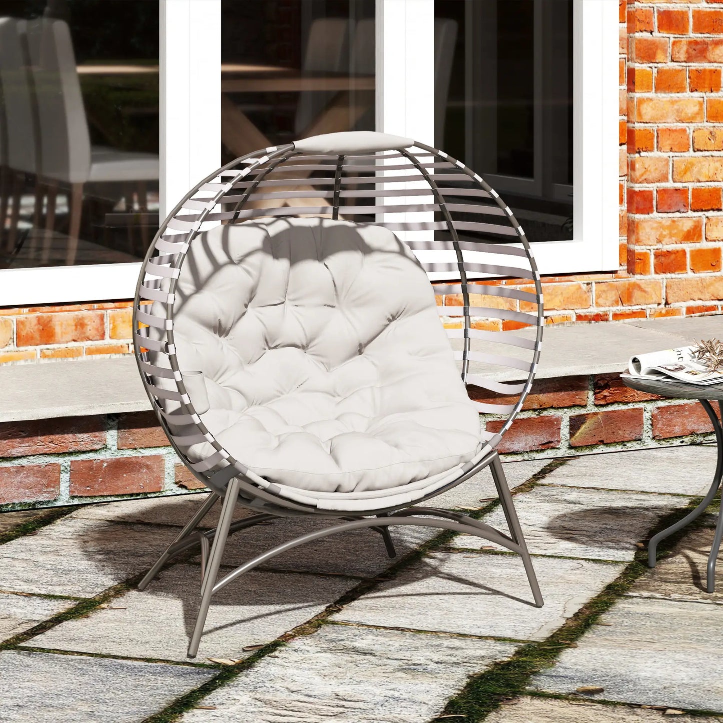 Egg Patio Lounge Chair, Foldable, with Cushion & Pocket, Light Grey, Light Grey Patio Chairs at Gallery Canada