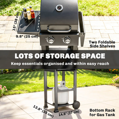 2 Burner Propane Gas Grill With Wheels, 18,400 BTU, Black Propane Gas Grills at Gallery Canada