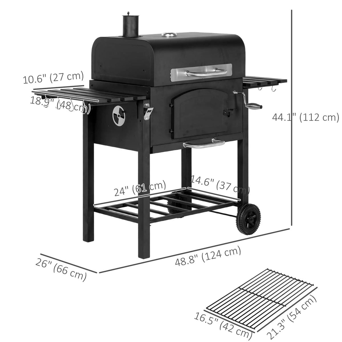 Charcoal Smoker, Adjustable Height, Folding Shelves, Thermometer, Wheels, Black Charcoal BBQ Grils at Gallery Canada