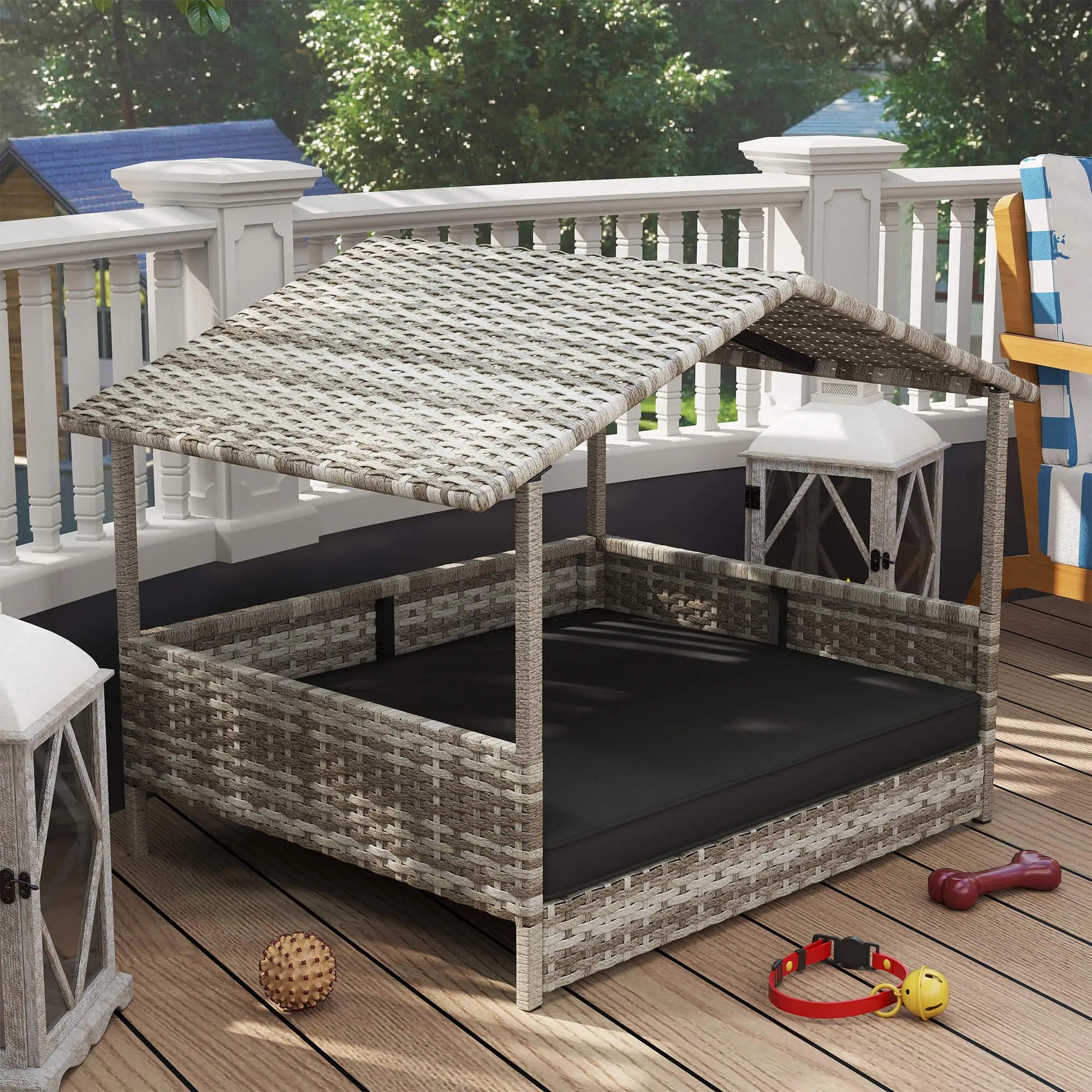 Wicker Pet House Dog Bed for Indoor/Outdoor Rattan Furniture with Cushion Houses, Kennels & Pens at Gallery Canada