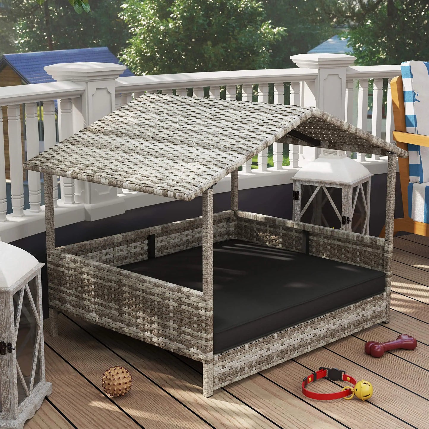 Wicker Pet House Dog Bed for Indoor/Outdoor Rattan Furniture with Cushion Houses, Kennels & Pens at Gallery Canada