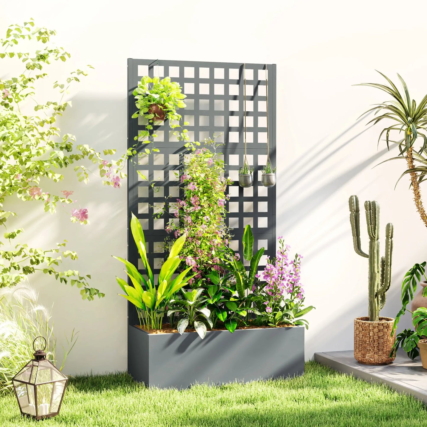 Galvanized Raised Garden Bed Planter Box, 35"x16"x70" Grey Wood Effect, Grey