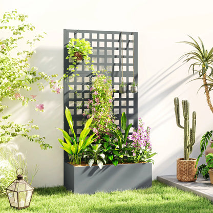 Galvanized Raised Garden Bed Planter Box, 35"x16"x70" Grey Wood Effect, Grey