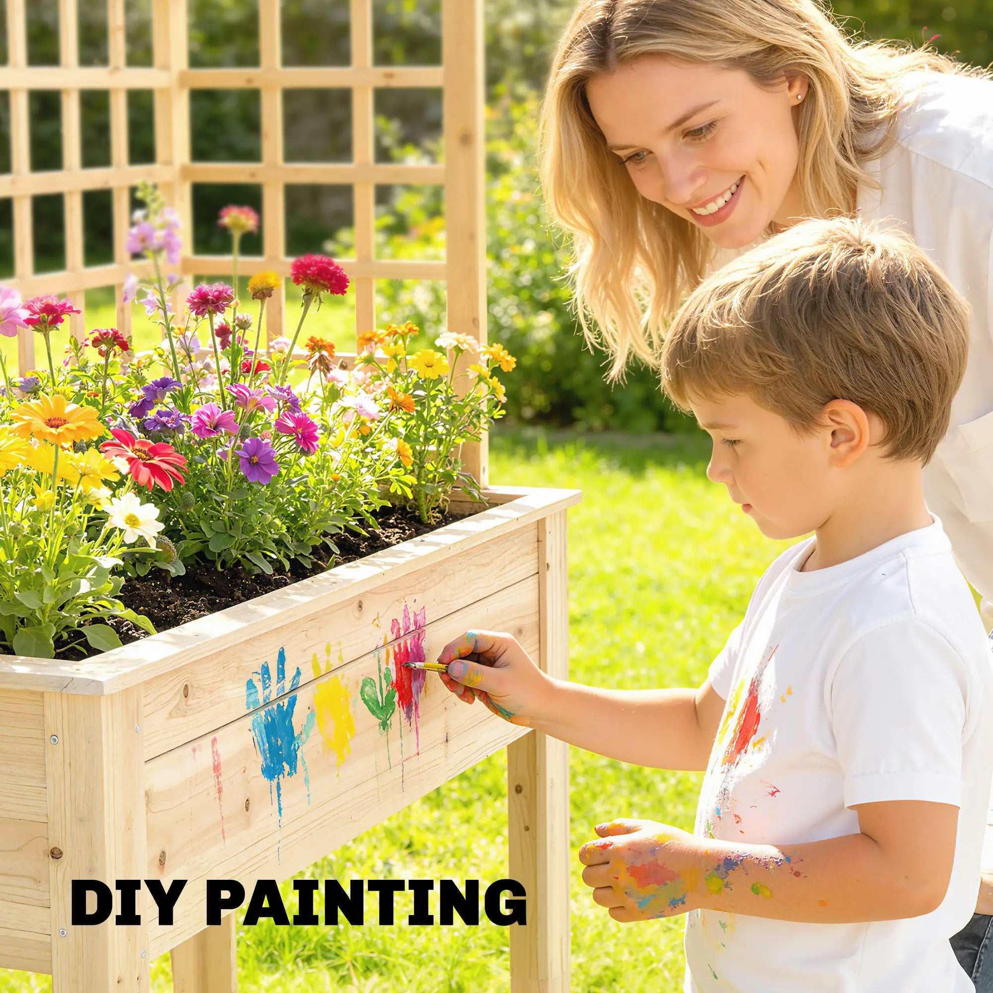 Wooden Raised Garden Bed With 3 Trellises, Planter With Drainage Holes Elevated Garden Beds at Gallery Canada