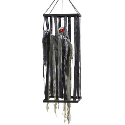 Animatronics Hanging Skeleton Reaper in Cage, Voice-Activated, Flashing Eyes Halloween Decorations Grey Green at Gallery Canada