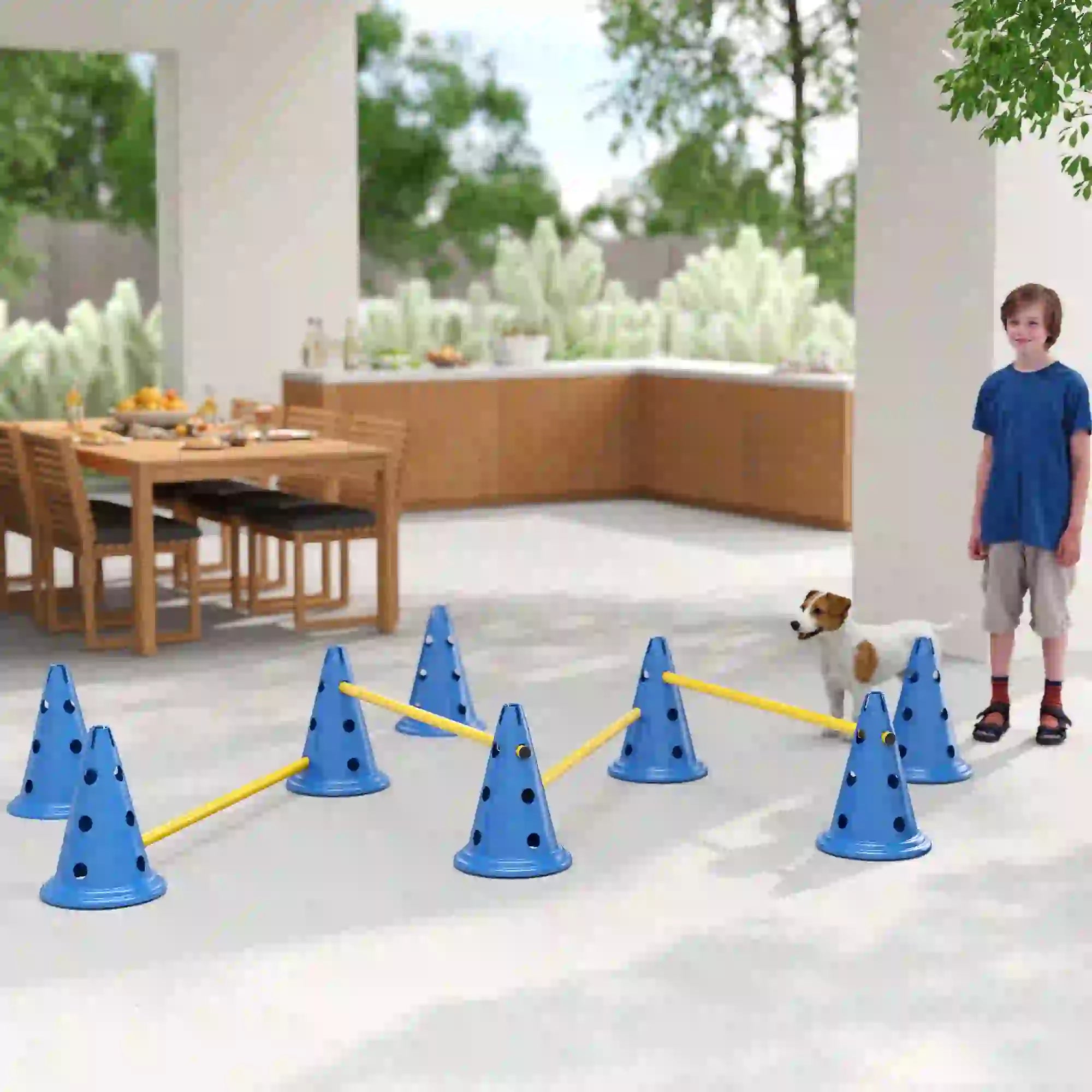 Dog Agility Hurdle Cone Set, Adjustable Obstacle Course, 8 Cones & 8 Poles, Blue Dog Agility Training Equipment at Gallery Canada