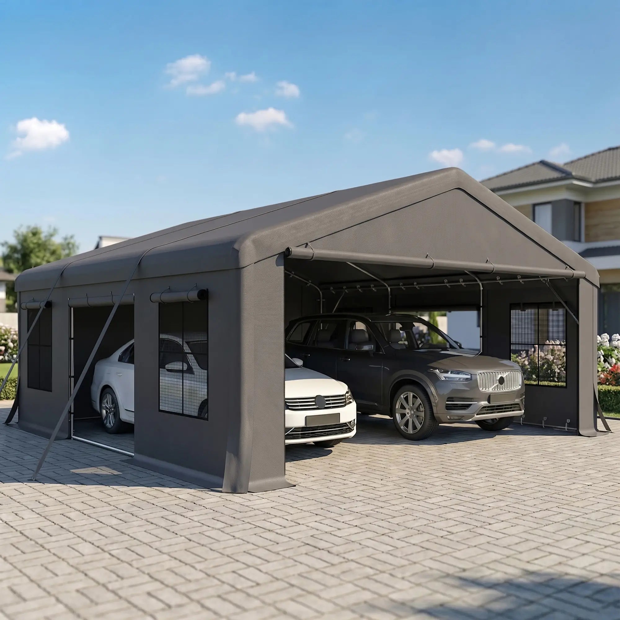 20' x 20' Heavy Duty Carport, Portable Garage Canopy Tent, Dark Grey Car Shelters at Gallery Canada