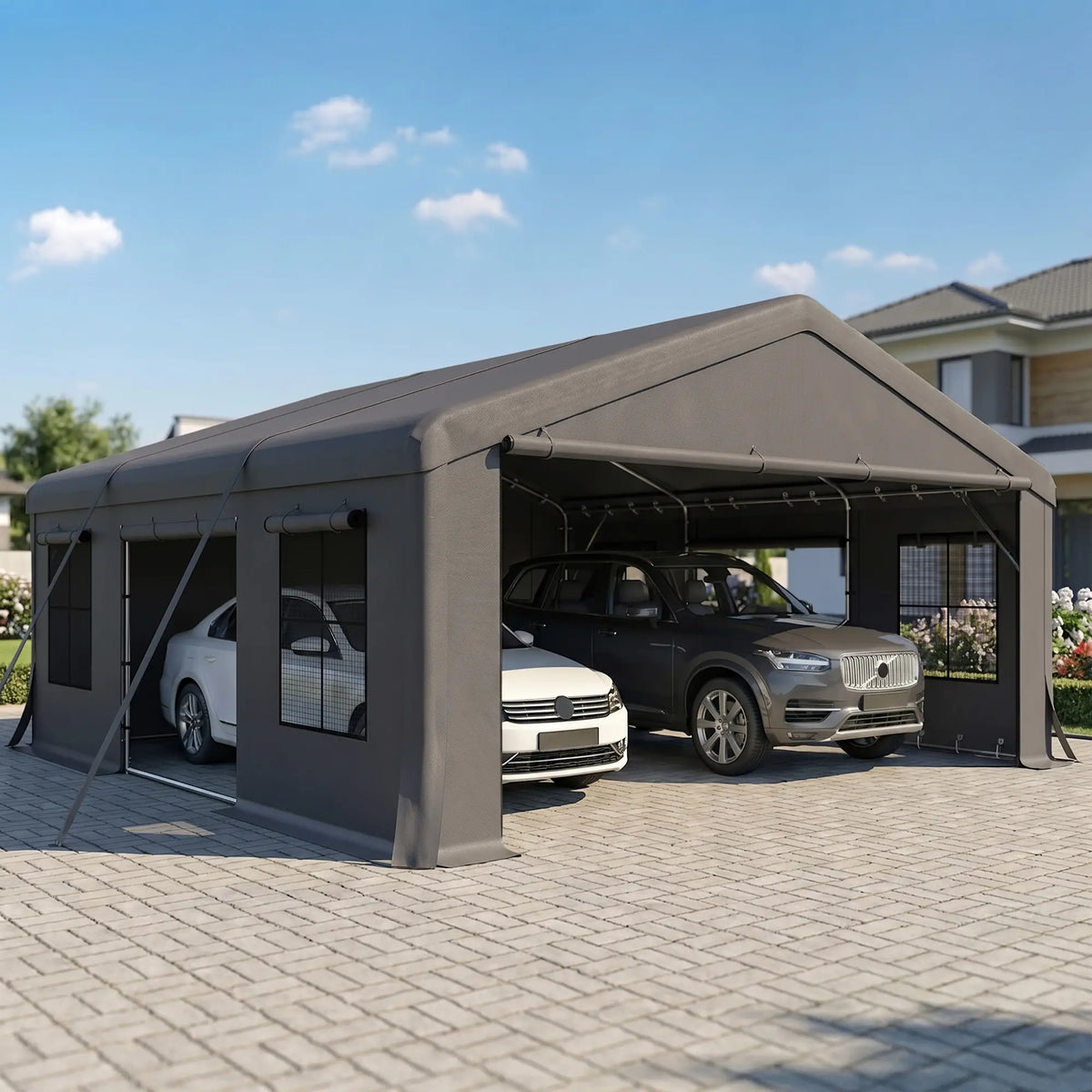 20' x 20' Heavy Duty Carport, Portable Garage Canopy Tent, Dark Grey Car Shelters at Gallery Canada
