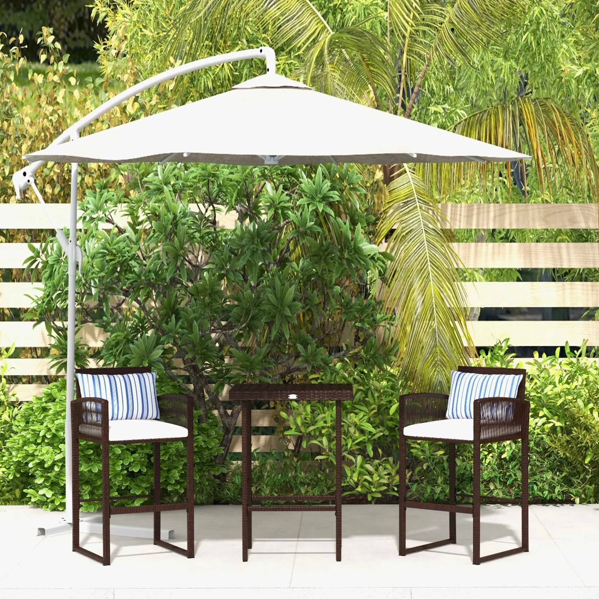 3-Piece Wicker Bar Set, Patio Table with Cushions, 25.2