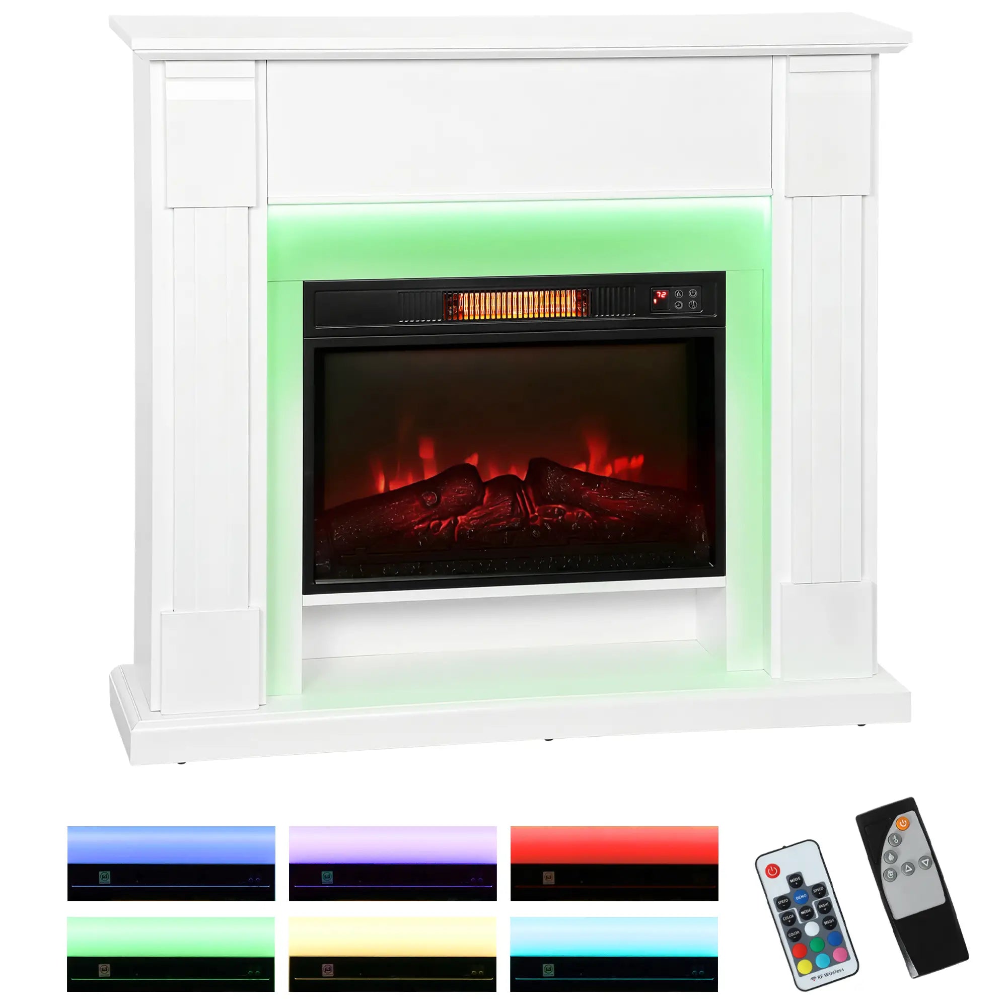 41 Inch Electric Fireplace with Mantel, 1400W Heater, Adjustable 3D Flame, White Electric Fireplaces at Gallery Canada