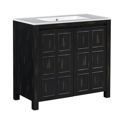 Solid Wood Bathroom Vanity, Ceramic Sink, Storage Cabinet, 36" L x 18.5" W x 34" H, Espresso Sink Cabinets at Gallery Canada