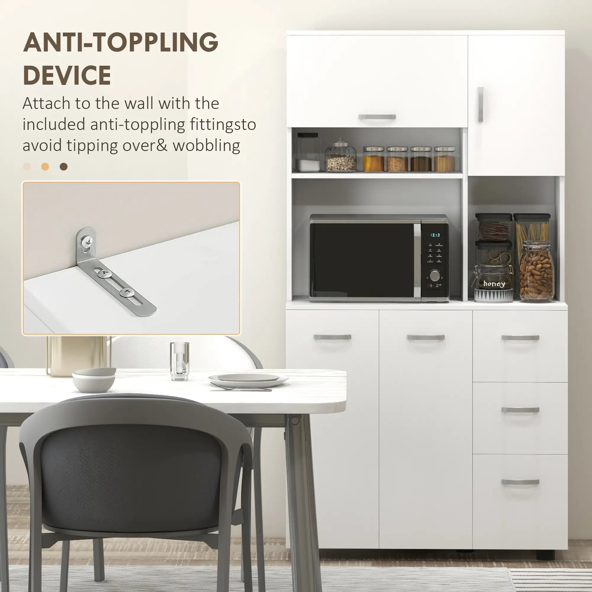 Freestanding Kitchen Microwave Cabinet, with Doors Drawers Shelves, White Kitchen Pantry Cabinets at Gallery Canada