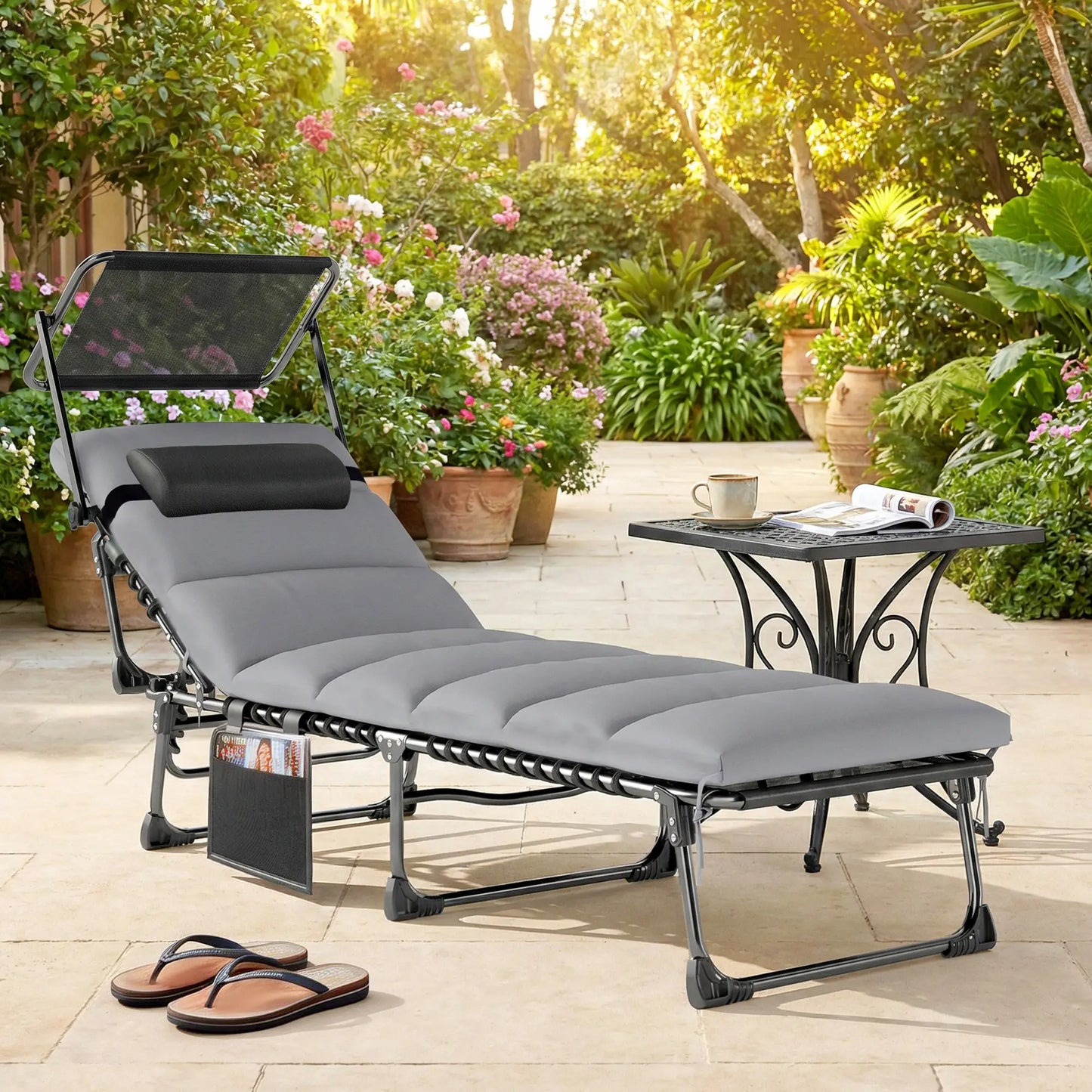 Outdoor Folding Chaise Lounge, 5-Level Adjustable Back, Cushion Lounger Chairs at Gallery Canada