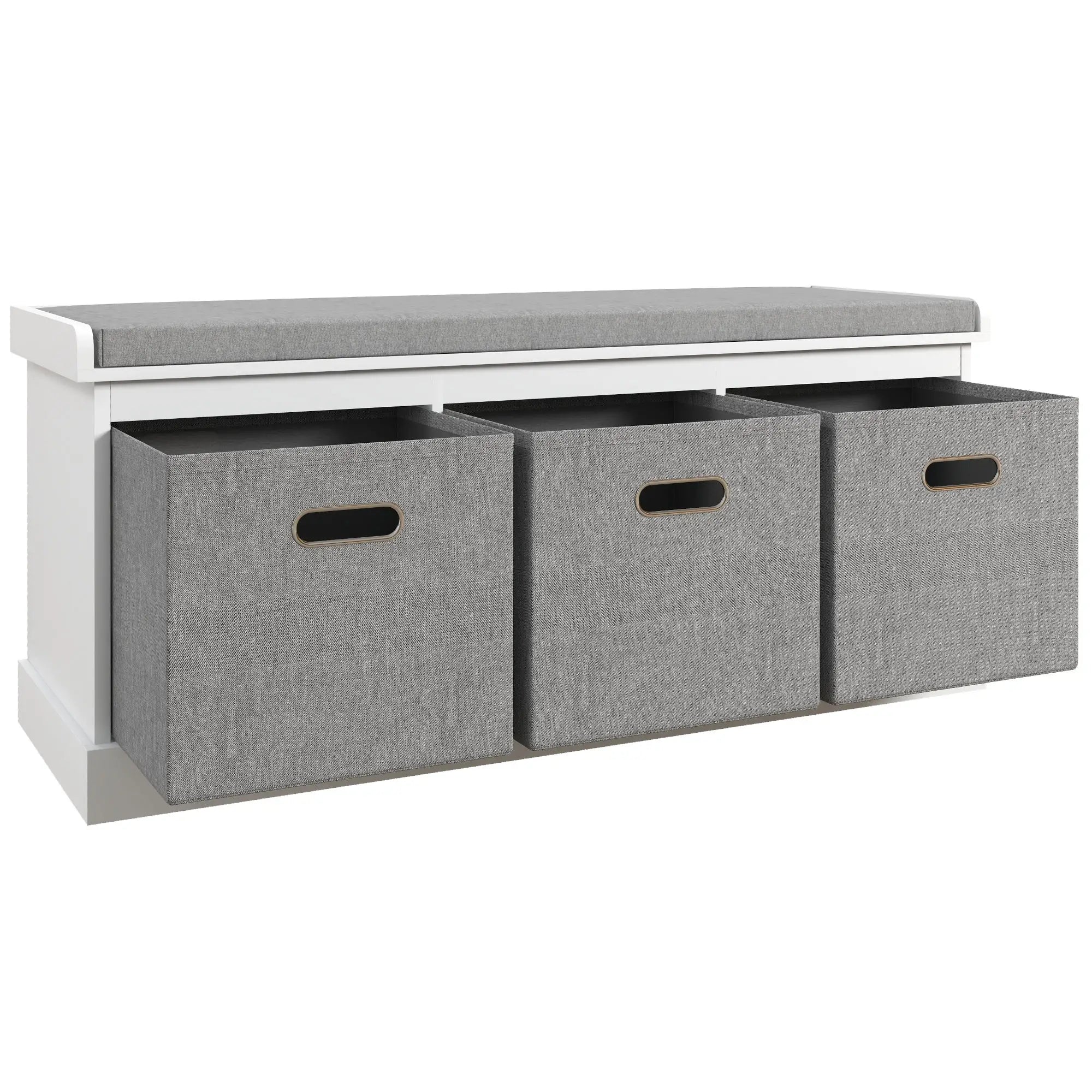 Shoe Storage Bench with Seat, Entryway Bench Seat with Cushion, 3 Fabric Drawers for Hallway, White Shoe Storage Cabinets & Racks at Gallery Canada