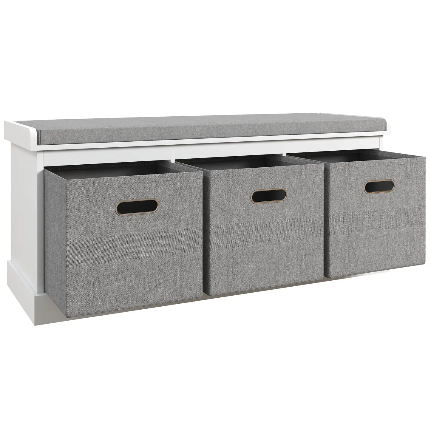 Shoe Storage Bench with Seat, Entryway Bench Seat with Cushion, 3 Fabric Drawers for Hallway, White Shoe Storage Cabinets & Racks at Gallery Canada