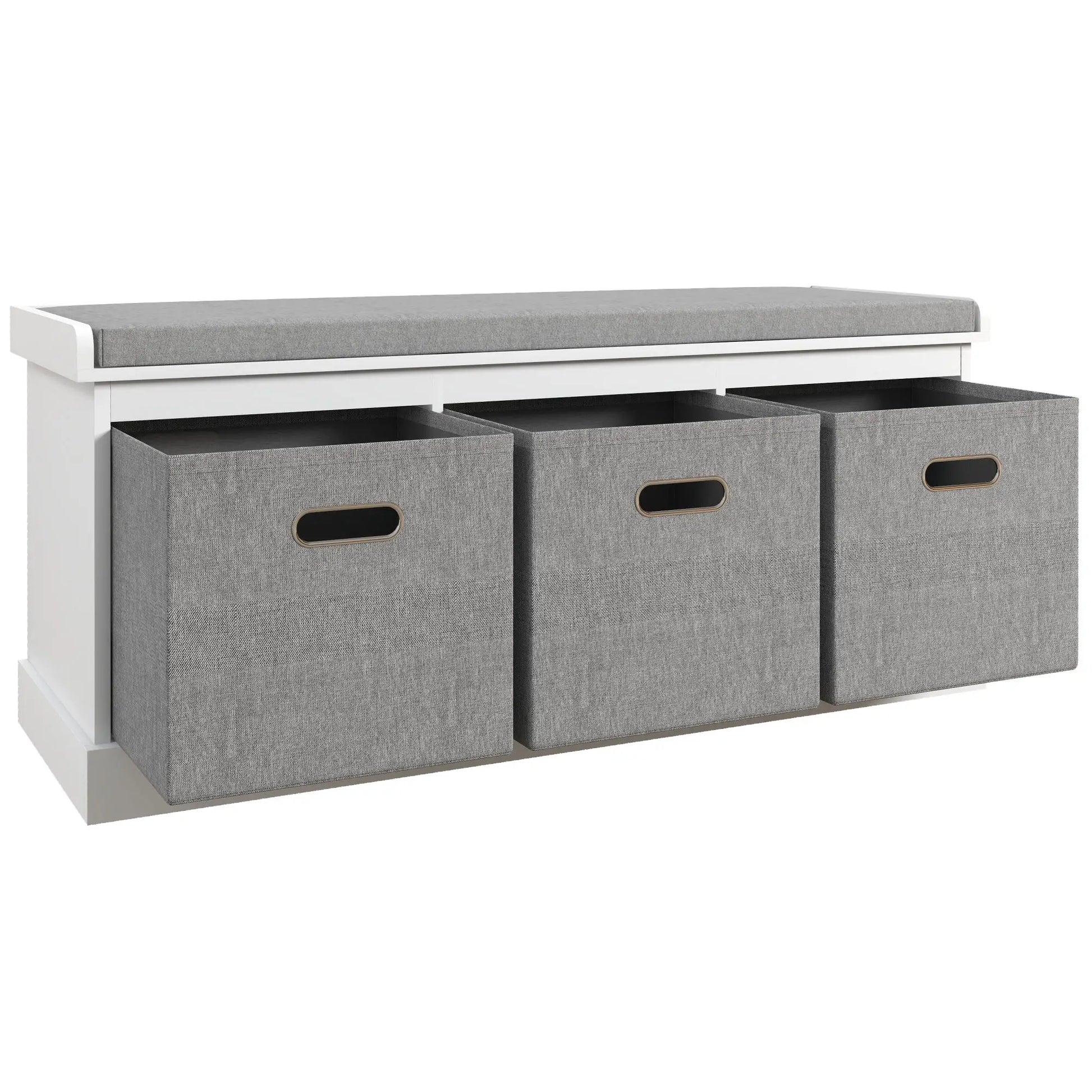 Shoe Storage Bench with Seat, Entryway Bench Seat with Cushion, 3 Fabric Drawers for Hallway, White Shoe Storage Cabinets & Racks at Gallery Canada