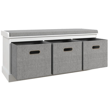 Shoe Storage Bench with Seat, Entryway Bench Seat with Cushion, 3 Fabric Drawers for Hallway, White Shoe Storage Cabinets & Racks at Gallery Canada