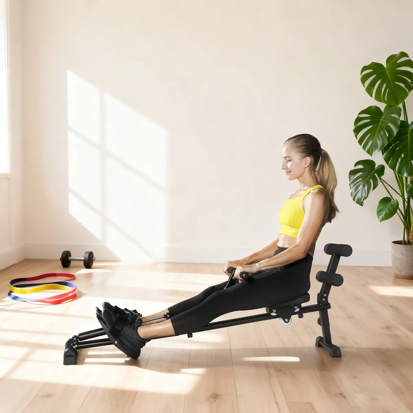 Hydraulic Rowing Machine with LCD Monitor, Sit-Up Function for Home Gym, Black Aerobic Equipment at Gallery Canada