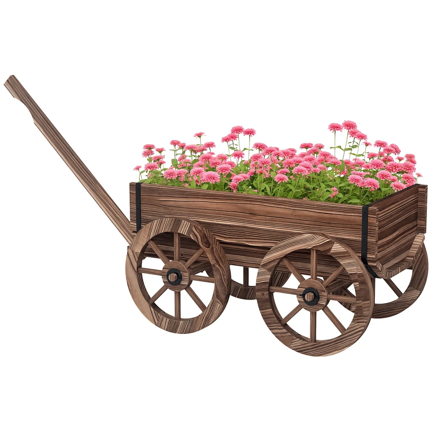 Wooden Wagon Planter Box, Raised Garden Bed, Carbonized Elevated Garden Beds at Gallery Canada