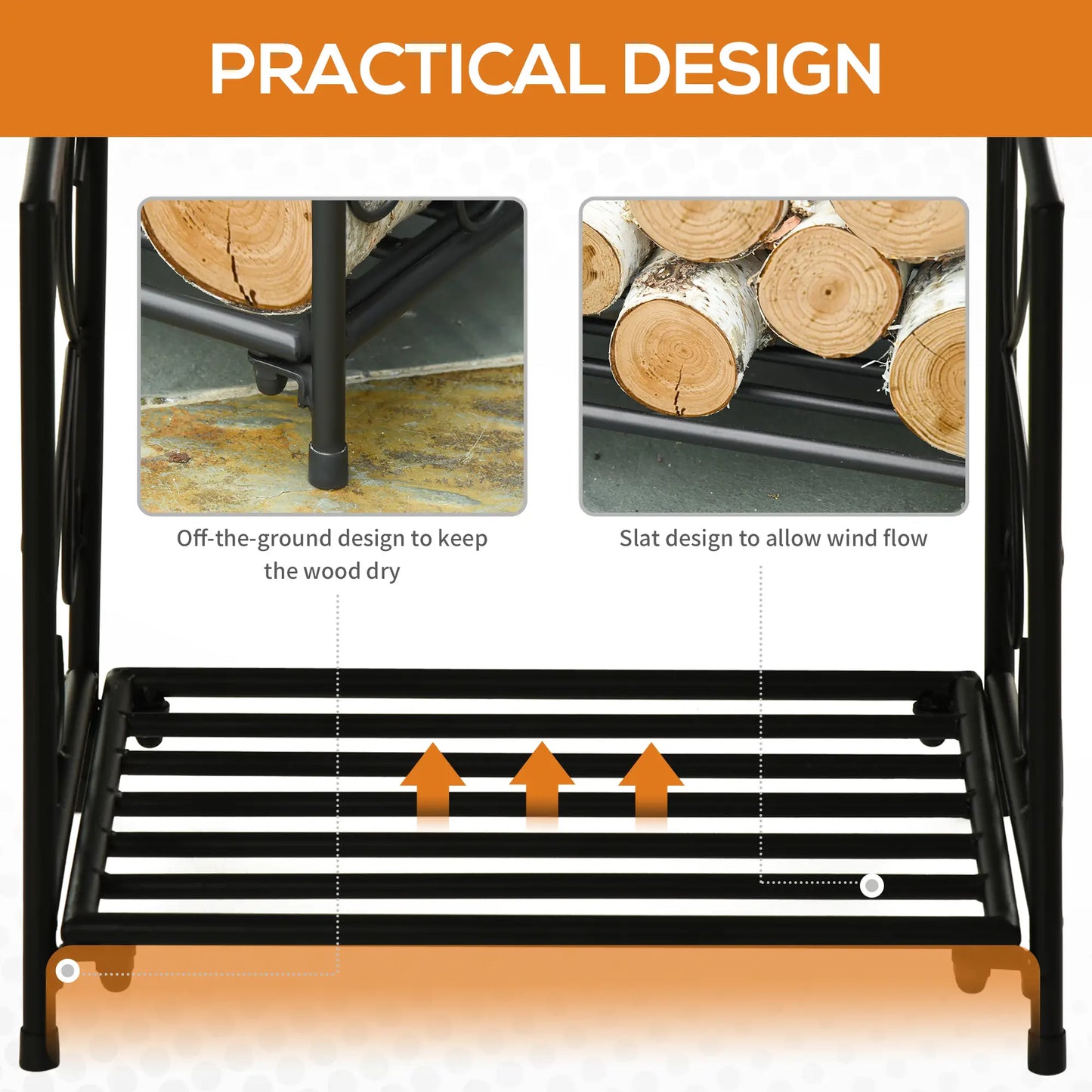 16" Heavy Duty Metal Fireplace Log Holder, Firewood Rack Outdoor, Black Firewood Racks at Gallery Canada