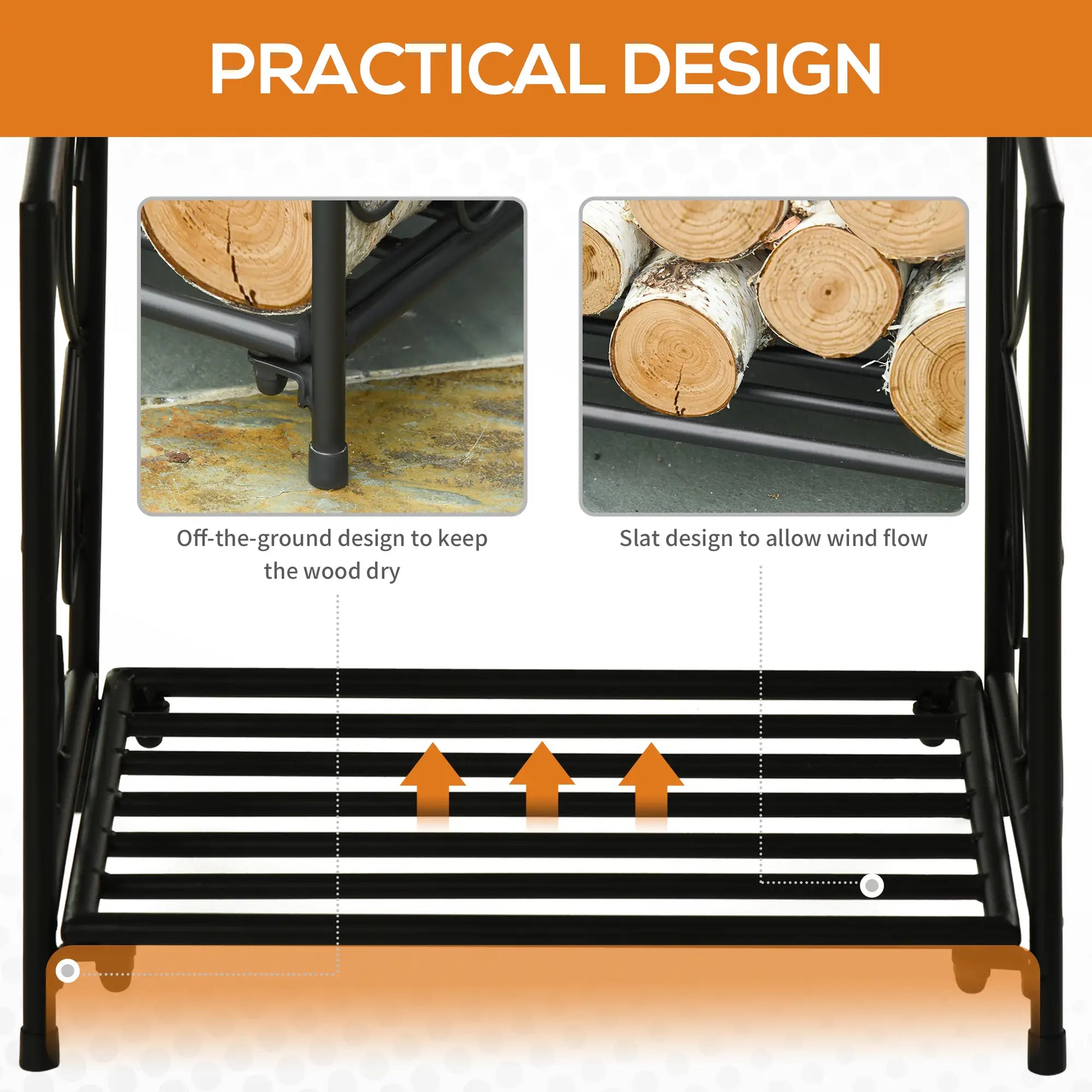 16" Heavy Duty Metal Fireplace Log Holder, Firewood Rack Outdoor, Black Firewood Racks at Gallery Canada