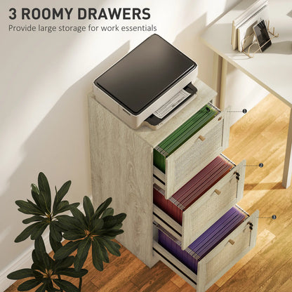 3 Drawer Filing Cabinet with Lock, Boho File Cabinet, A4 Letter Size, Oak Office Cabinets & Cupboards at Gallery Canada