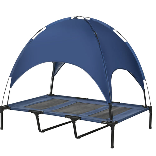 Elevated Cooling Pet Bed Portable Raised Dog Cot with Canopy for XL Sized Dogs, Dark Blue