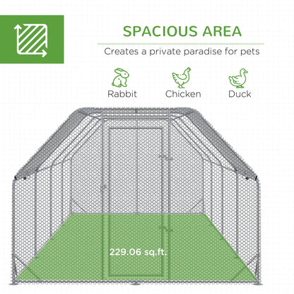 Large Metal Chicken Coop, Walk-In Enclosure, 9.2' x 24.9' x 6.5', Silver Chicken Coops at Gallery Canada