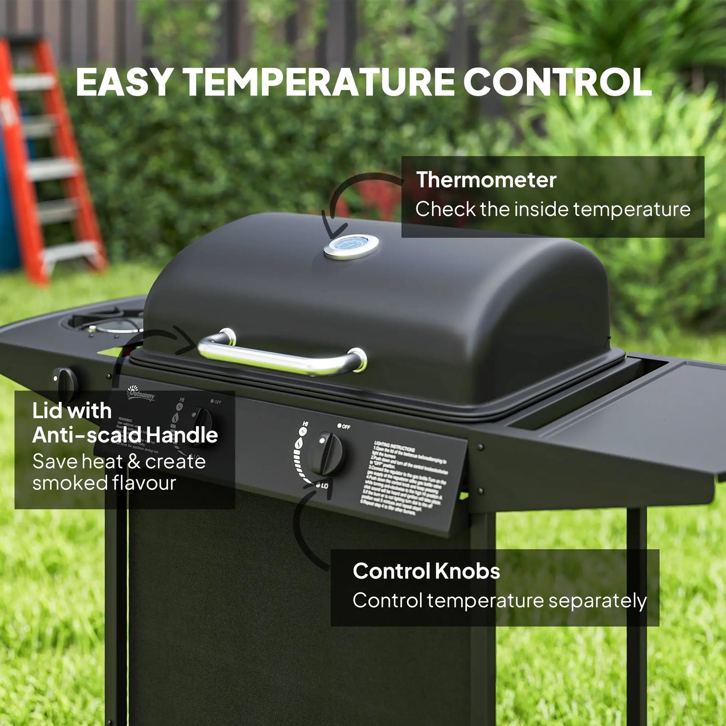 2+1 Burner Propane Gas BBQ Grill, Portable With Side Burner, Thermometer, Black Propane Gas Grills at Gallery Canada