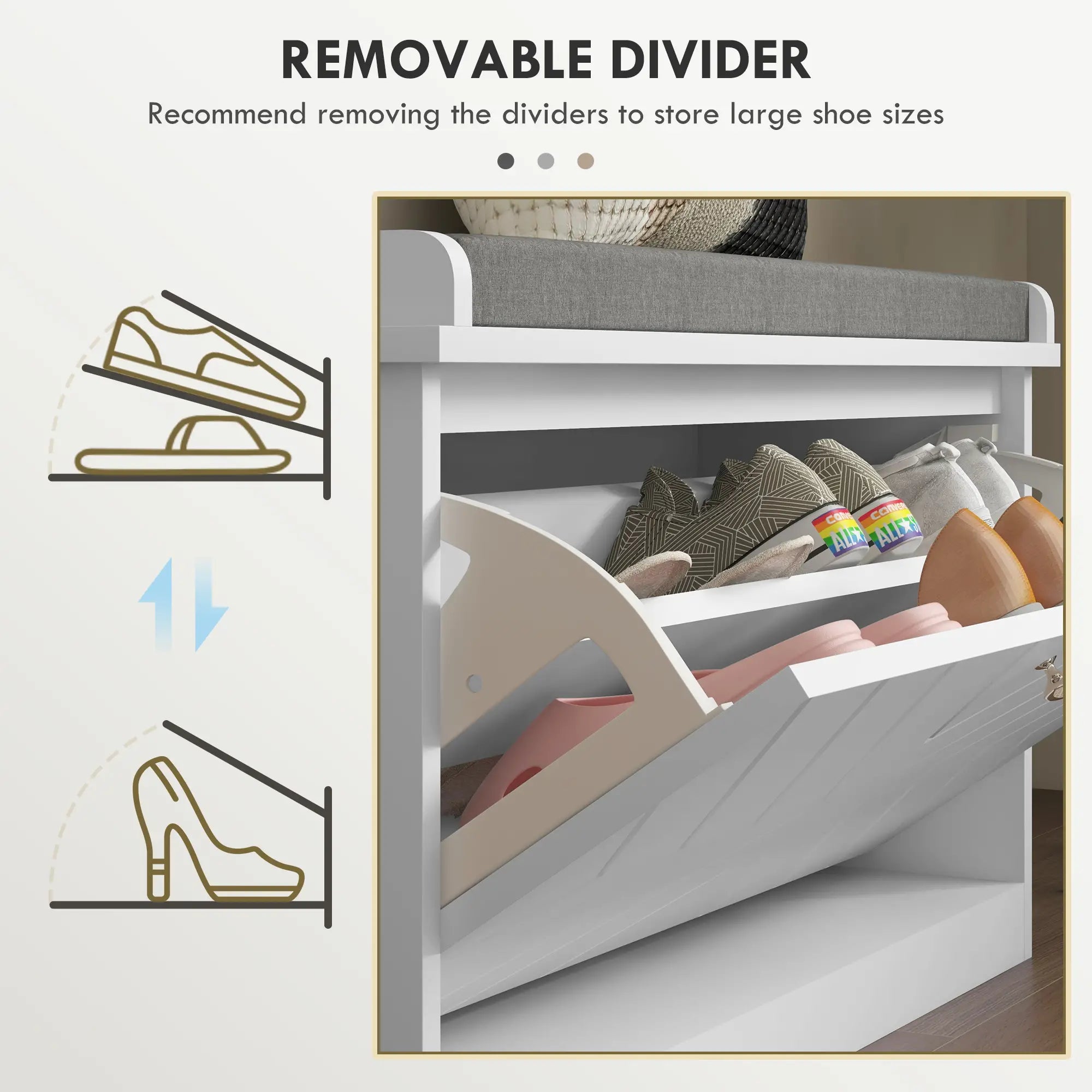 Upholstered Shoe Storage Bench with Flip Drawer, Adjustable Shelf, 6 Pairs Shoe Storage Cabinets & Racks at Gallery Canada