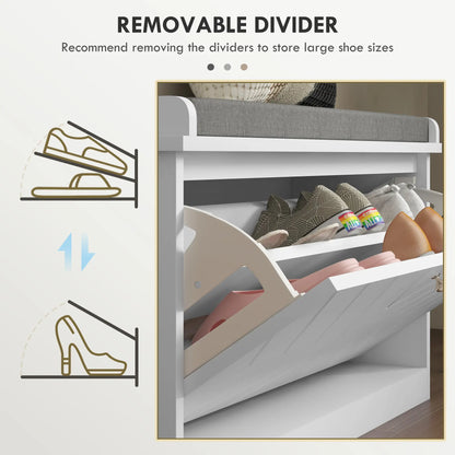 Upholstered Shoe Storage Bench with Flip Drawer, Adjustable Shelf, 6 Pairs Shoe Storage Cabinets & Racks at Gallery Canada