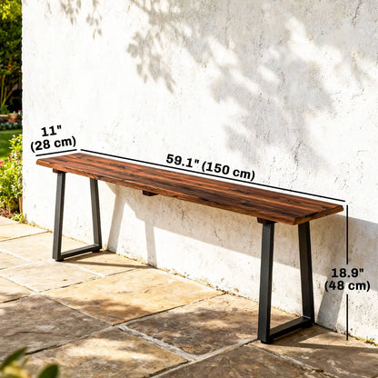 Outdoor Wood Bench For Two, 59" Backless Patio Garden Bench With Steel Legs Outdoor Benches at Gallery Canada