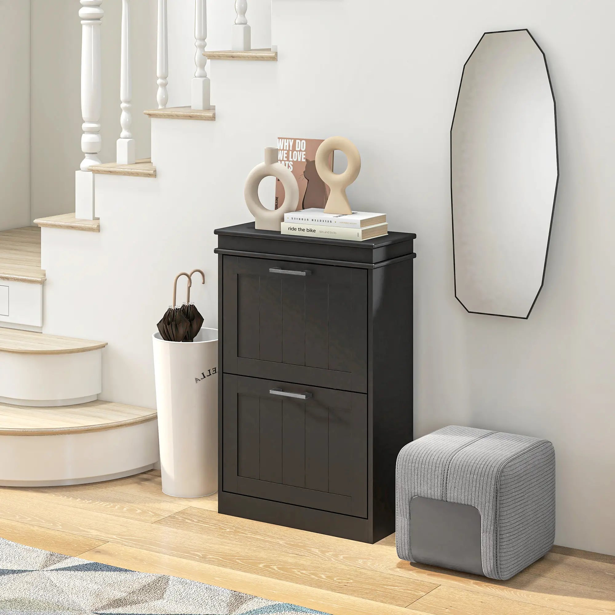 Shoe Storage Cabinet, 2 Flip Drawers, Adjustable Shelves, 10 Pairs, Black Shoe Storage Cabinets & Racks at Gallery Canada