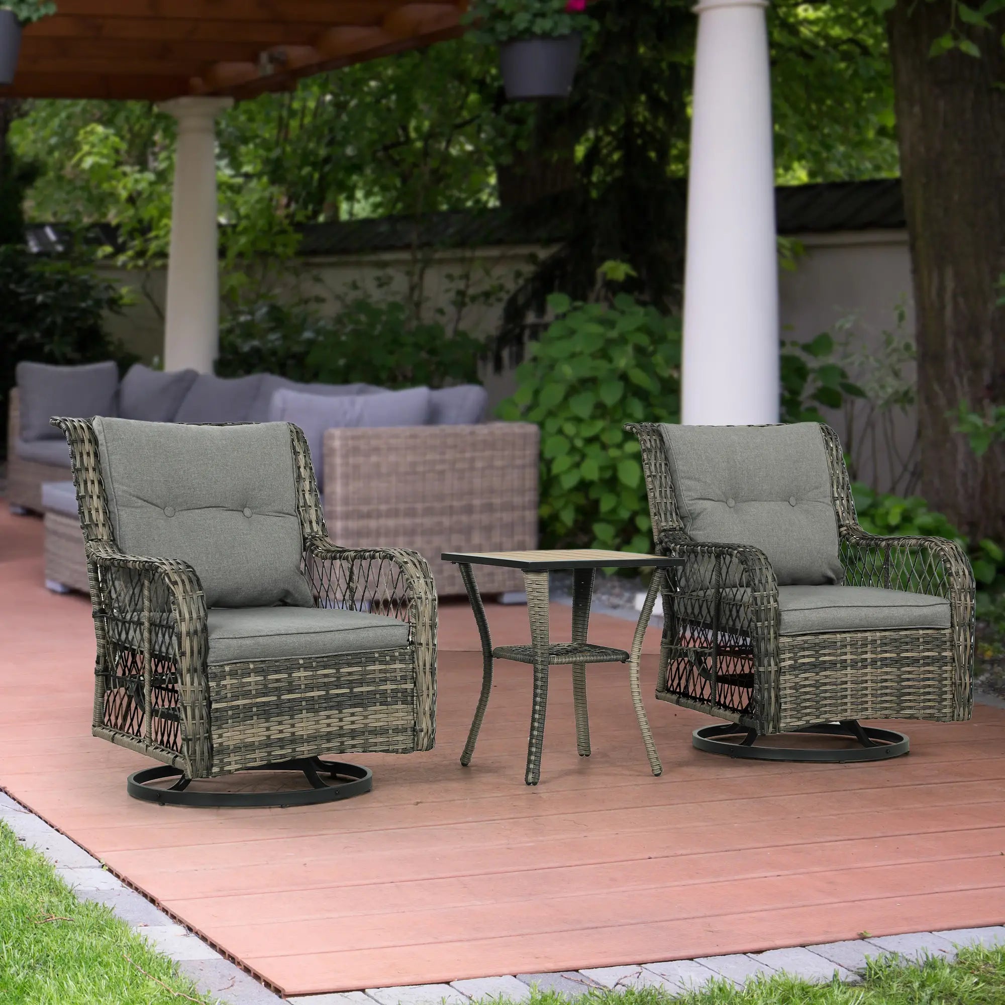 3 Piece Outdoor Bistro Set, Wicker Swivel Glider Chairs, Grey Bistro Sets at Gallery Canada