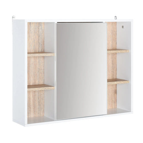 Wall-Mounted Medicine Cabinet with Mirror, Over Toilet Vanity, Oak, White