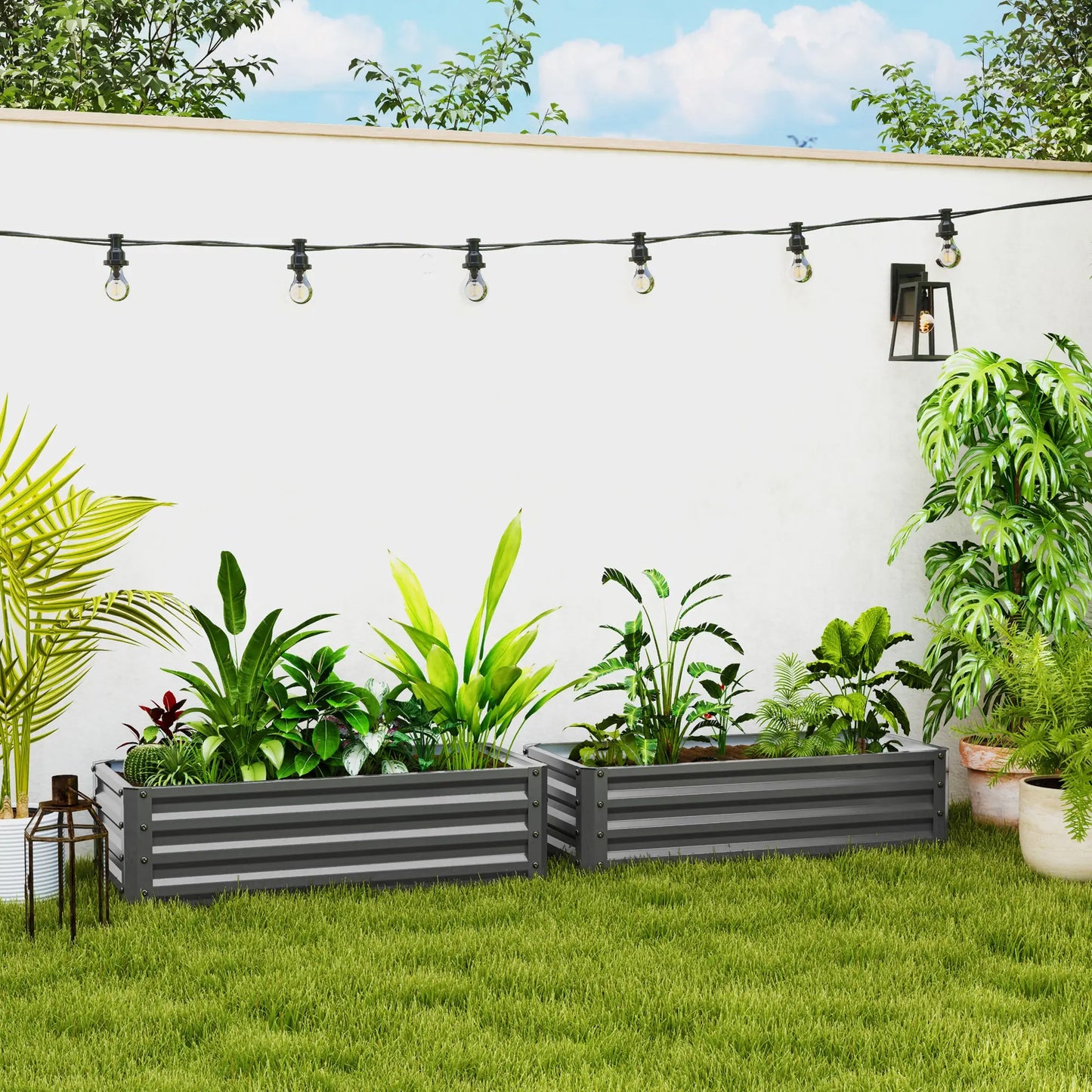 Galvanized Raised Garden Beds, Outdoor Planter Box, Set of 2, Light Grey Raised Garden Beds at Gallery Canada