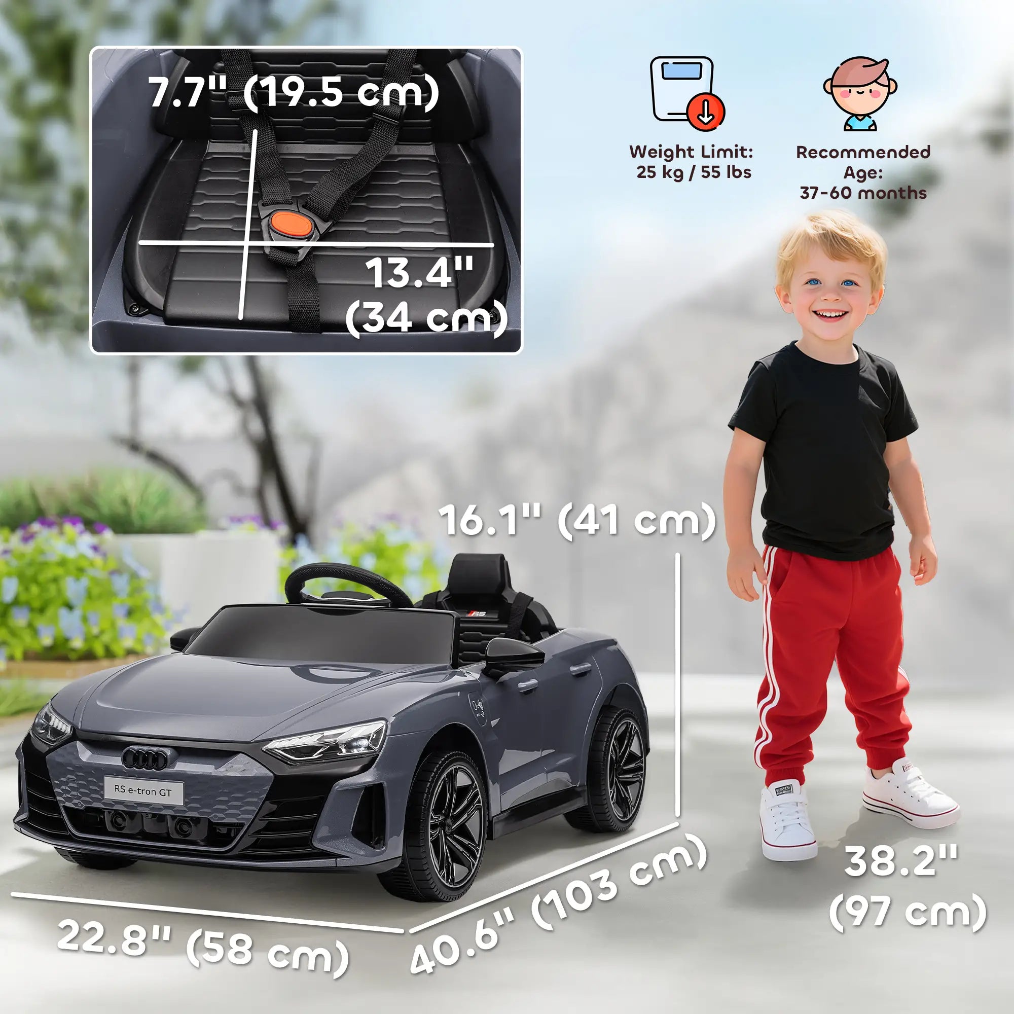 12V Ride-On Car With Remote Control, 3.1 MPH, Grey Electric Toy Cars at Gallery Canada