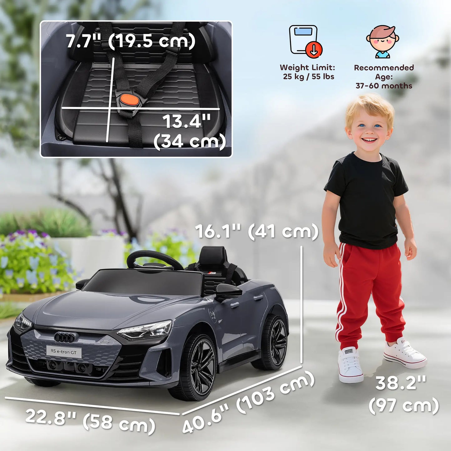 12V Ride-On Car With Remote Control, 3.1 MPH, Grey Electric Toy Cars at Gallery Canada