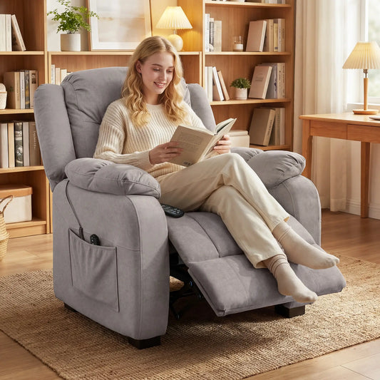 Massage Recliner Chair, Power Recliner, 2 Memory Positions, Brown Single Sofas Brown at Gallery Canada