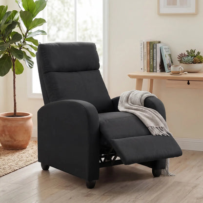 Manual Fabric Recliner Chair, Single Sofa with Padded Seat, Black Single Sofas at Gallery Canada