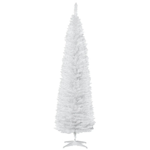 7' Slim Artificial Christmas Tree, Realistic Branches, Sturdy Metal Stand, White