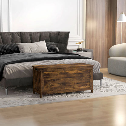 Modern Storage Trunk with Safety Hinges, Entryway Bench, Rustic Brown, Brown Storage Ottomans & Benches at Gallery Canada