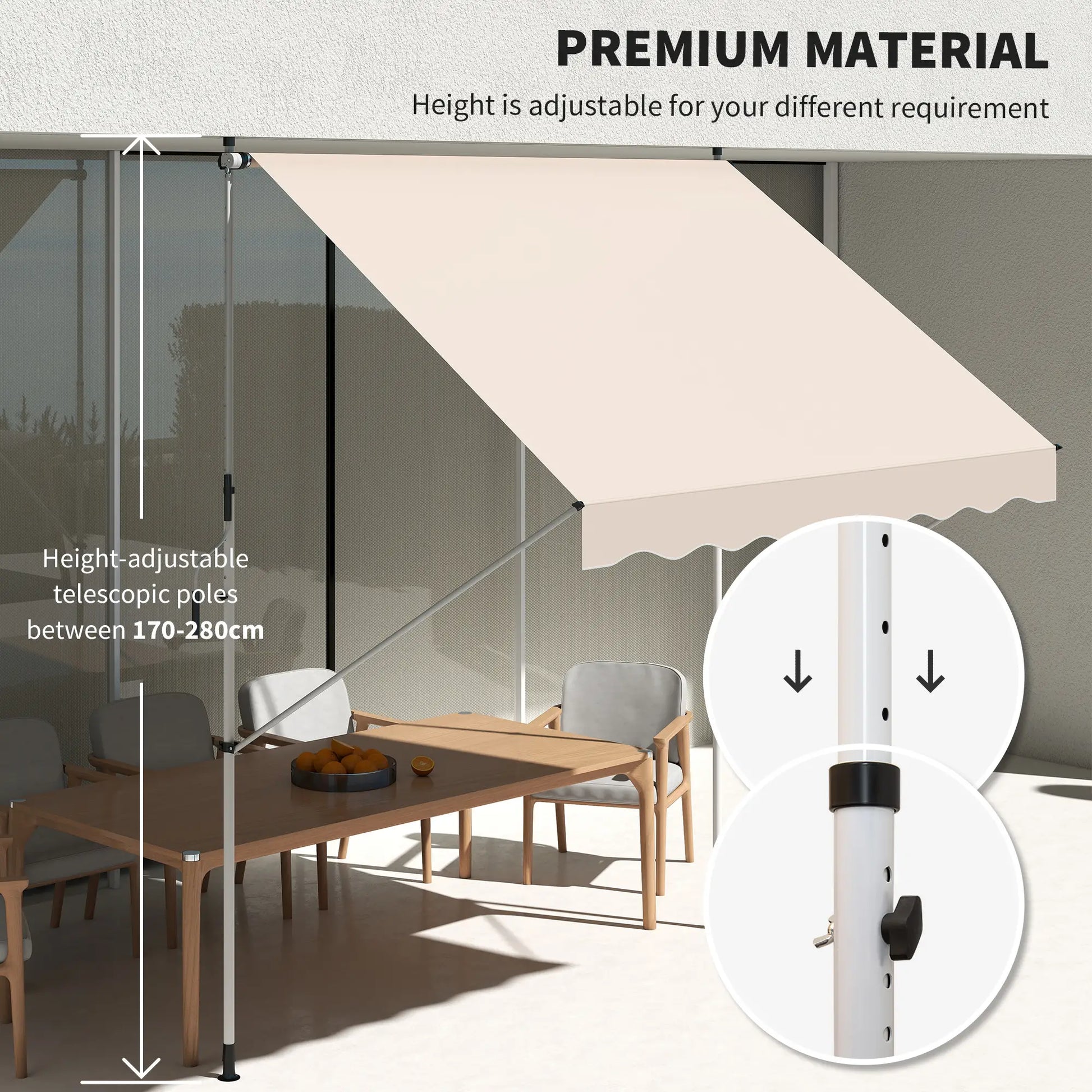 10x5ft Manual Retractable Awning, Water Resistant UV Protector, Beige Door Awnings at Gallery Canada